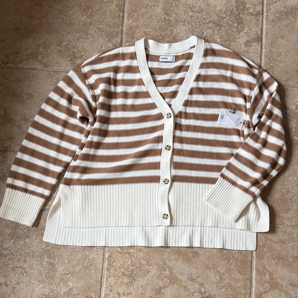 Cozy Striped V-Neck Cardigan in Brown and Cream